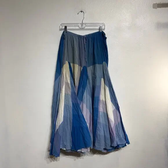 Denim 24/7 Blue Colorblock Maxi Skirt Boho Artsy Cotton Flowy Plus 24W - Picture 1 of 3